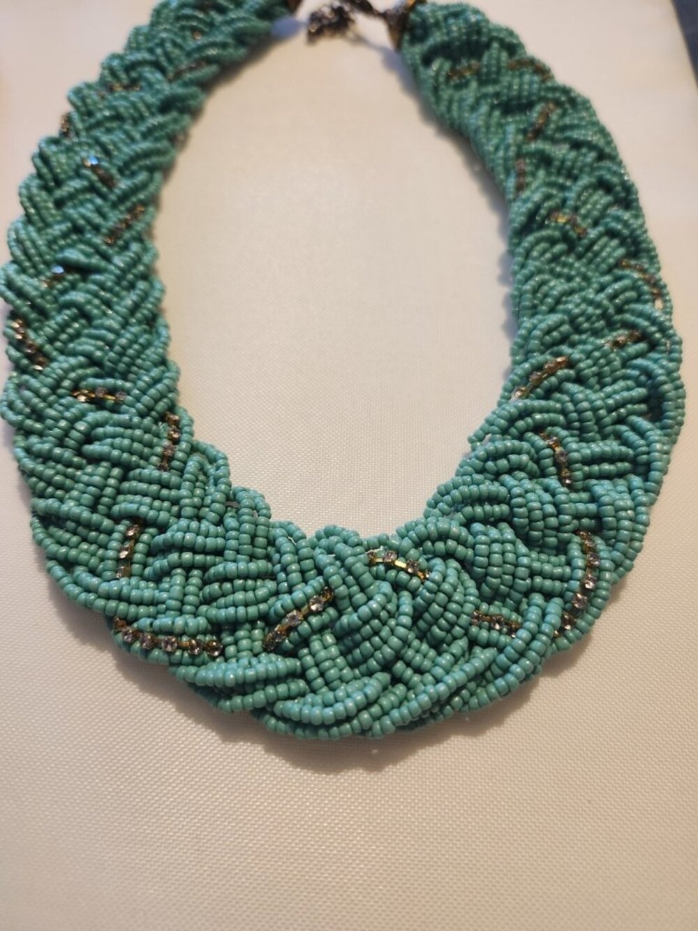 Lot of 2 Bold Statement Necklaces Braided Beads Orange Turquoise - Picture 4 of 6